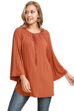 Bell Sleeve with Front Tie Detail Tunic Plus Size
