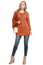 Bell Sleeve with Front Tie Detail Tunic Plus Size