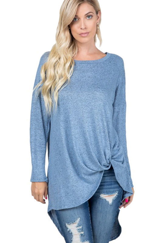 Brushed High-Low Front Twisted Tunic Large