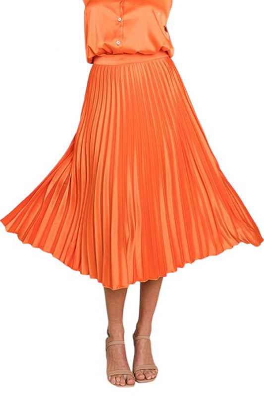High Waist Pleated Silky Midi Skirt