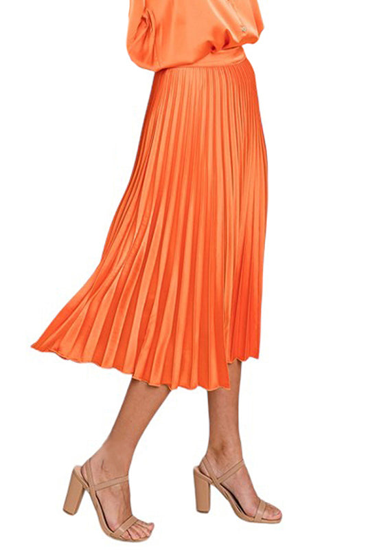 High Waist Pleated Silky Midi Skirt