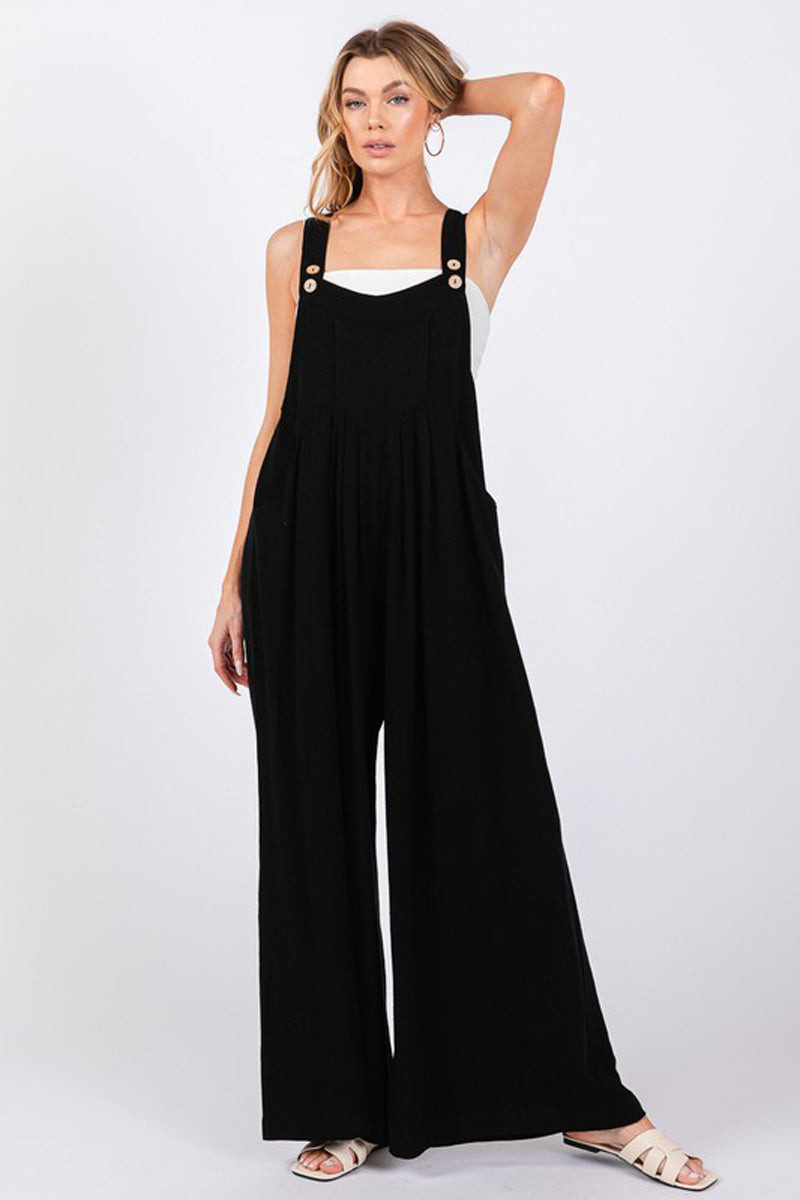 Wide Leg Washed Linen Overall Jumpsuit