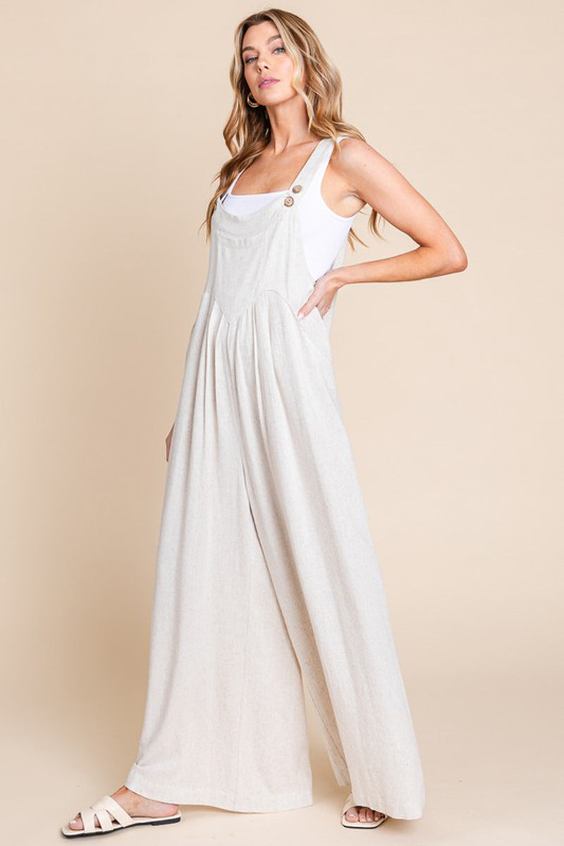 Wide Leg Washed Linen Overall Jumpsuit