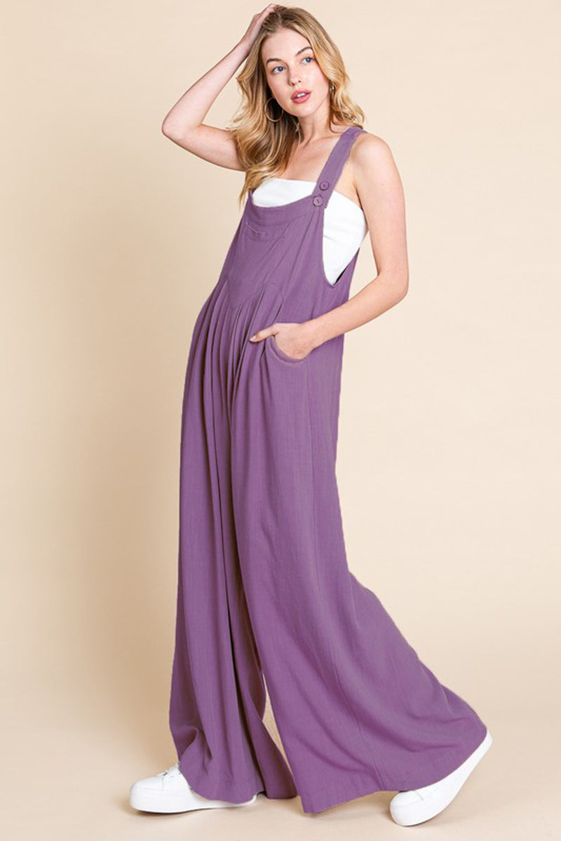 Wide Leg Washed Linen Overall Jumpsuit