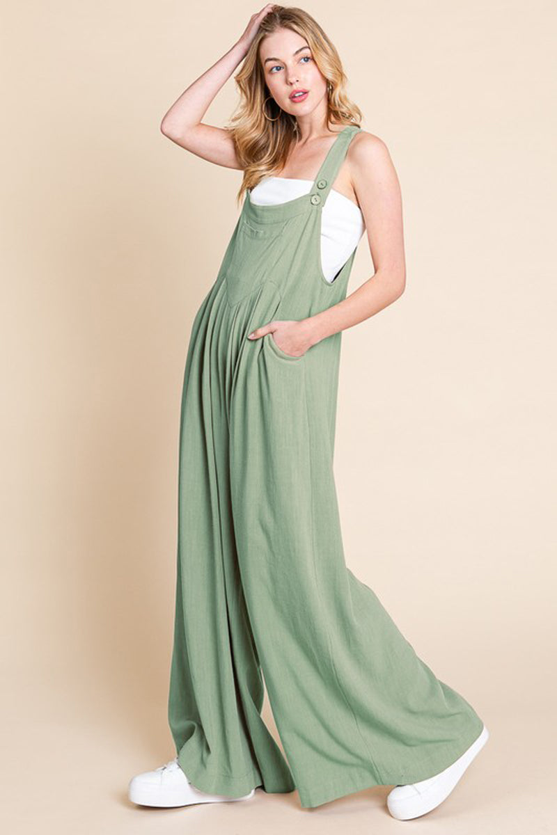 Wide Leg Washed Linen Overall Jumpsuit
