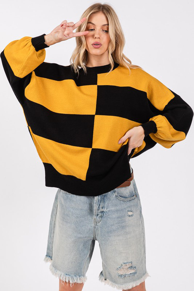 Checkered Pattern Sweater Top