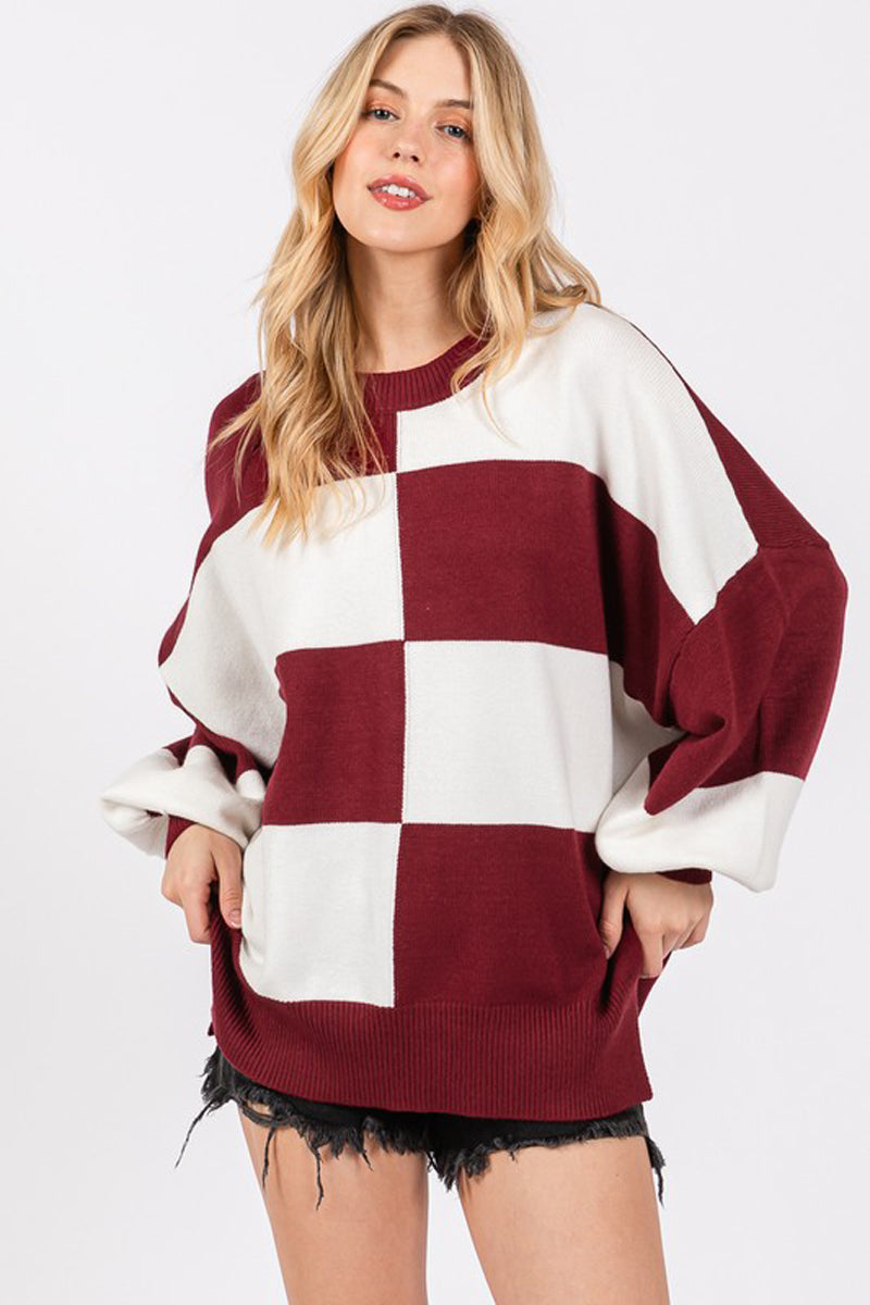 Checkered Pattern Sweater Top