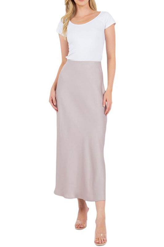 Satin Midi Skirt High Elastic Waist Elegant Casual Long A-Line Flowy Bias Cut Skirts