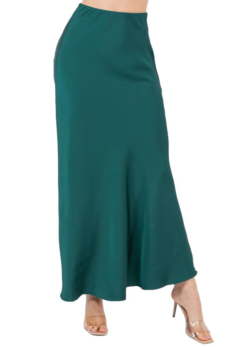 Satin Midi Skirt High Elastic Waist Elegant Casual Long A-Line Flowy Bias Cut Skirts