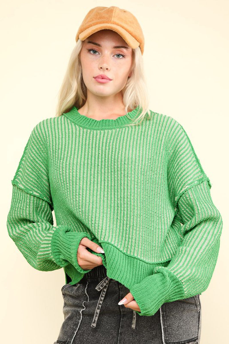 Two Tone Striped Casual Stripe Sweater Top