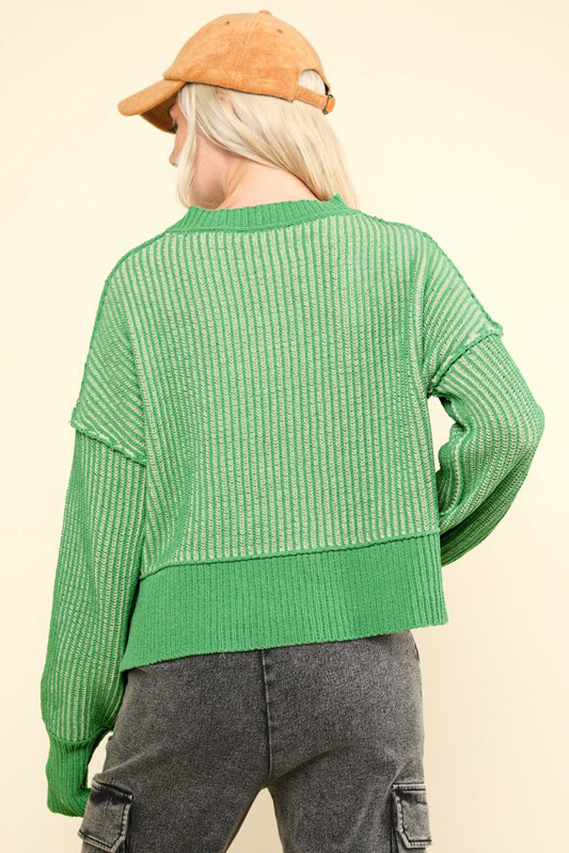 Two Tone Striped Casual Stripe Sweater Top