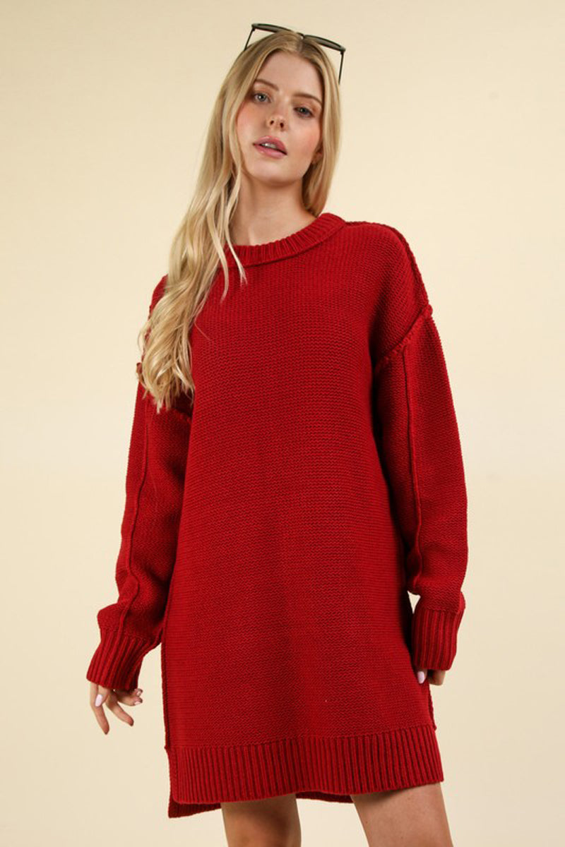 oversized red sweater dress Chunky Round Neck Mini / Medium General Fabric: Denim Color:Saxe Blue 45 XL 16 44 Fashionnova Yellow Maxi Dress