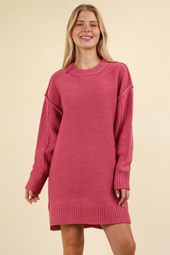 Chunky Round Neck Oversized Sweater Mini Dress