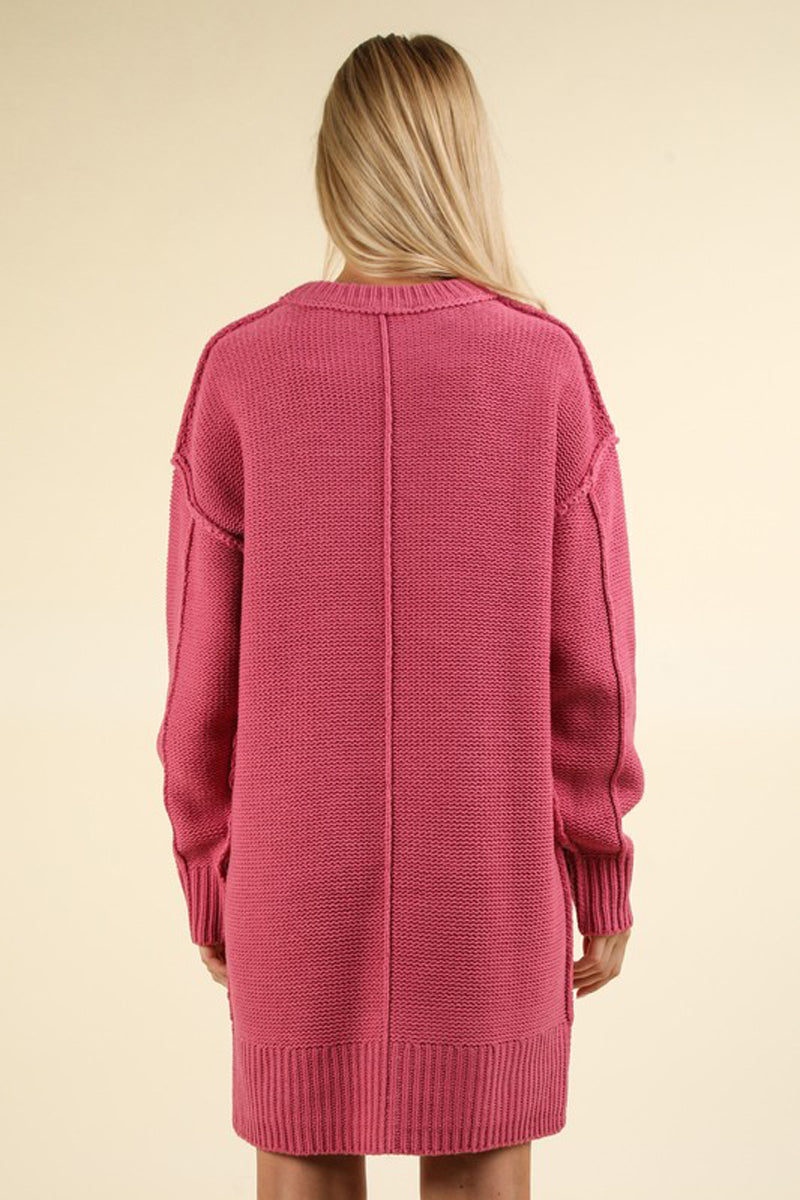 Chunky Round Neck Oversized Sweater Mini Dress Red / Medium Chunky Round Neck Oversized Sweater Mini Dress Red / Medium