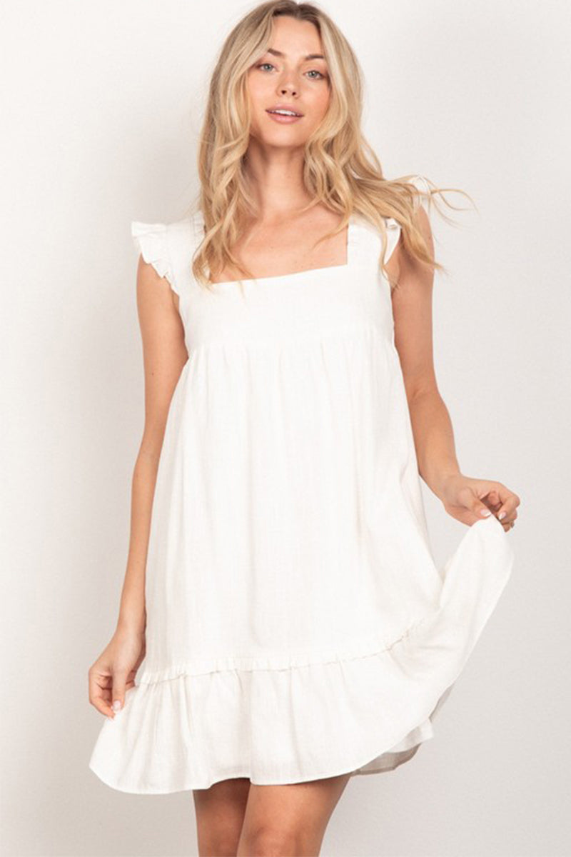 Ruffled Solid Linen Backless Mini Dress