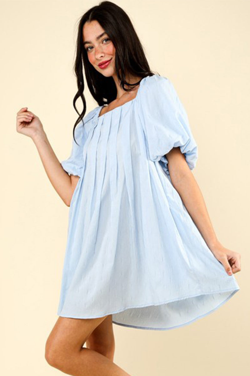 Puff Sleeve Pleated Mini Dress