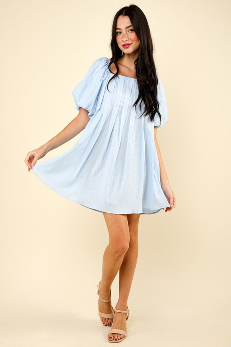 Puff Sleeve Pleated Mini Dress