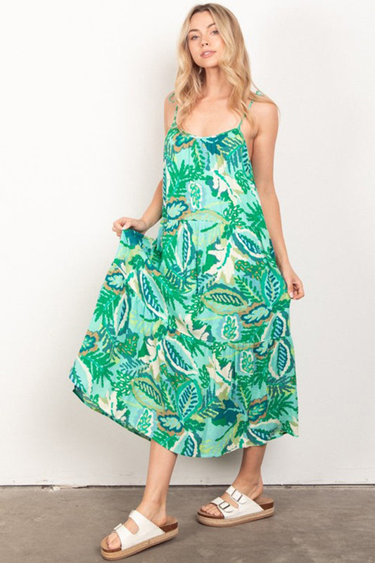 Sleeveless Tropical Printed Maxi Dress