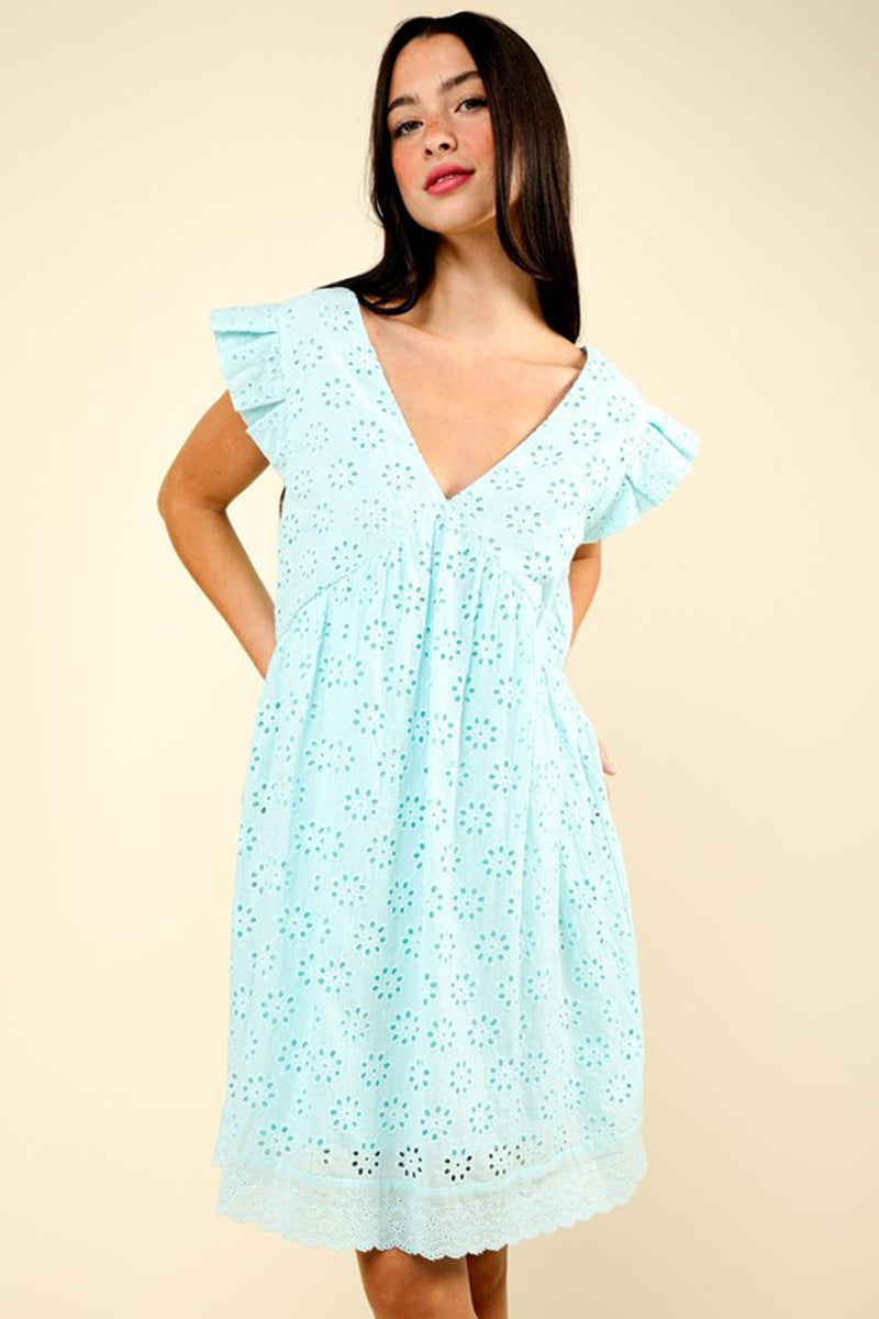 A-Line Flare Eyelet Cotton Mini Dress