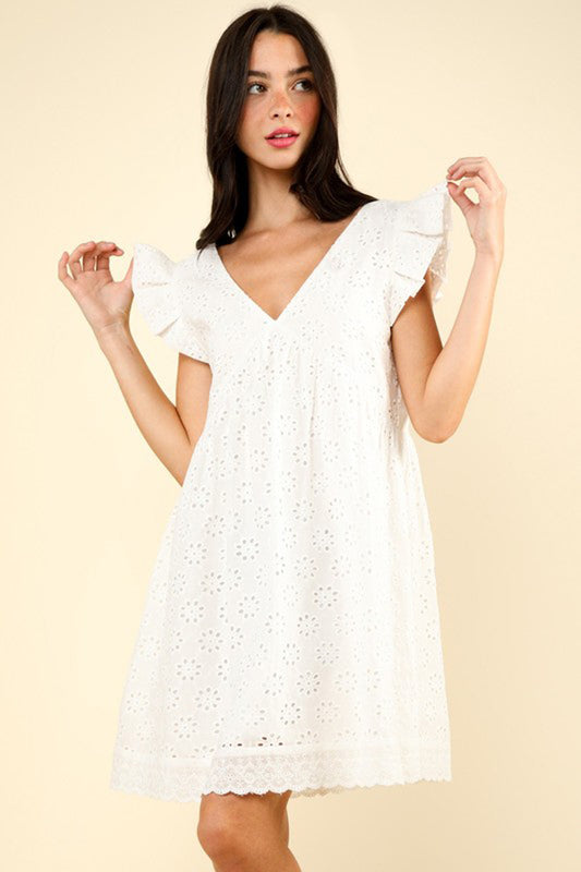 A-Line Flare Eyelet Cotton Mini Dress