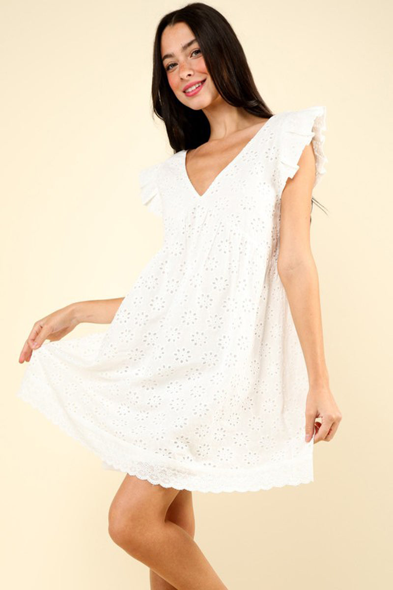 A-Line Flare Eyelet Cotton Mini Dress