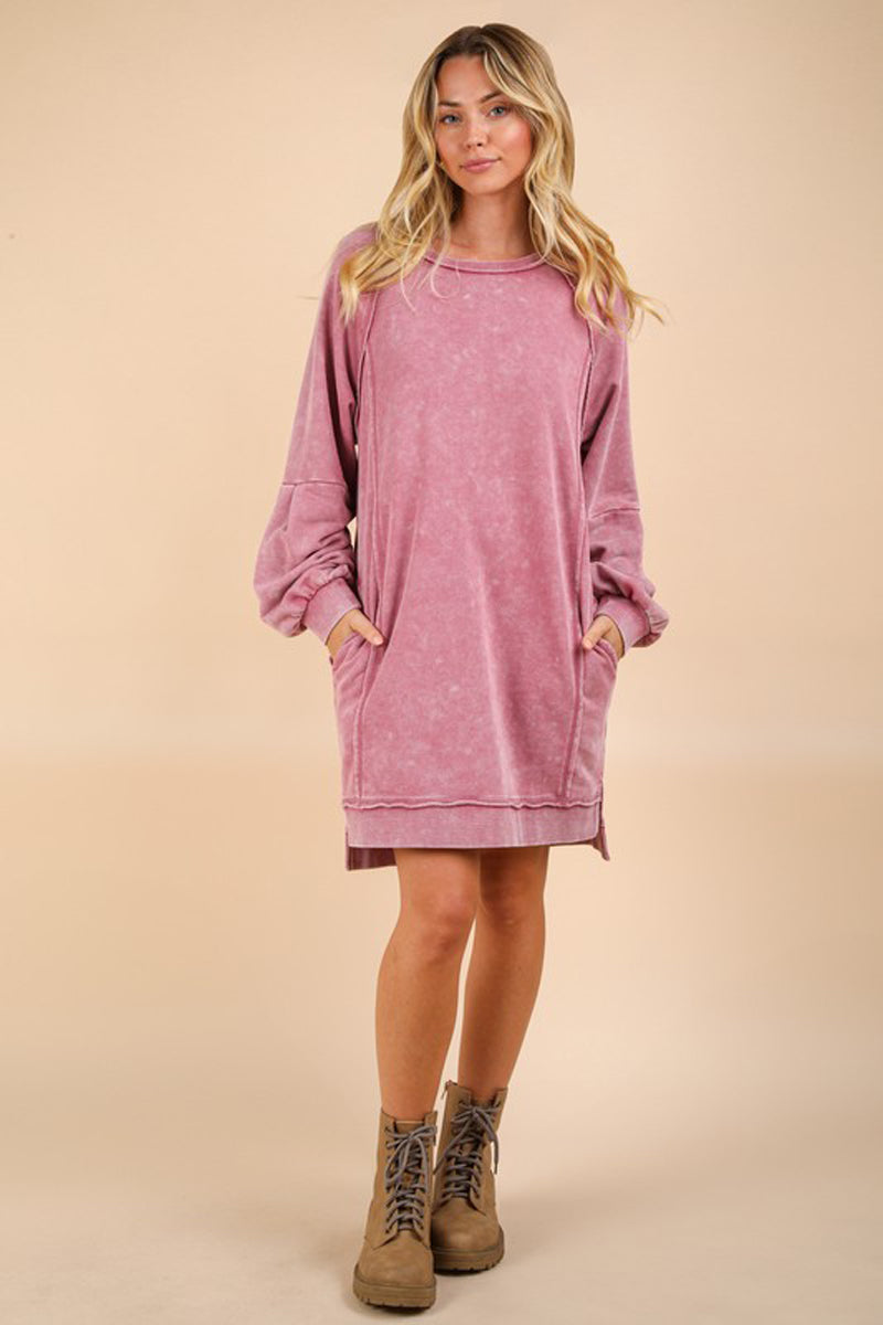 Mineral Washed Raglan Sleeve Casual Mini Dress Mocha / Small Mineral Washed Raglan Sleeve Casual Mini Dress Mocha / Small