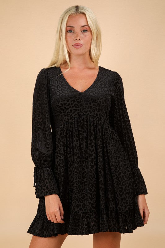 Leopard Velvet Ruffled Holiday Mini Dress