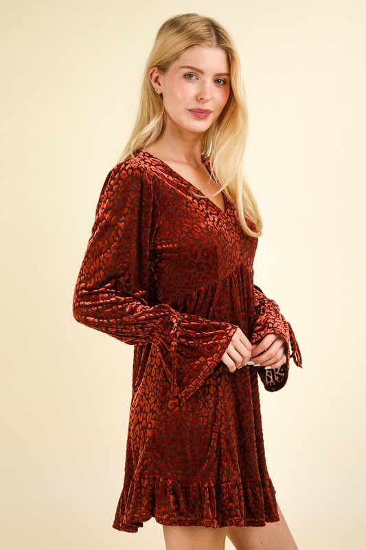 Leopard Velvet Ruffled Holiday Mini Dress Black / Small Leopard Velvet Ruffled Holiday Mini Dress Black / Small