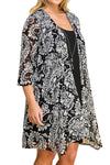 Print Cardigan with Solid Sheath Dress Plus Size One Piece