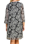 Print Cardigan with Solid Sheath Dress Plus Size One Piece