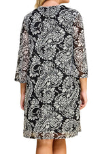 Print Cardigan with Solid Sheath Dress Plus Size One Piece