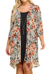 Print Cardigan with Solid Sheath Dress Plus Size One Piece