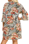 Print Cardigan with Solid Sheath Dress Plus Size One Piece