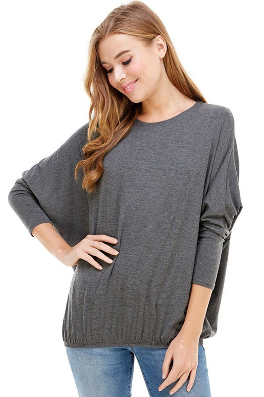 Dolman Sleeve Top with Elastic Hem