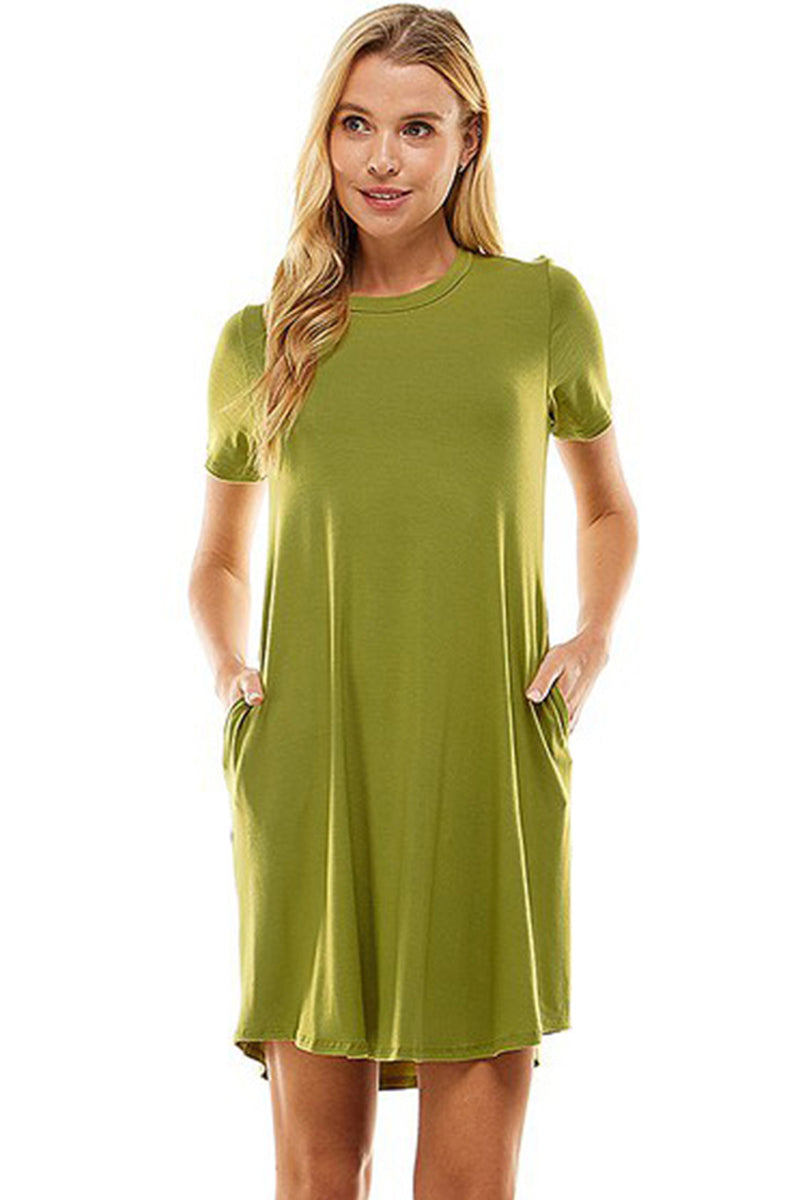 Women's solid color pocket dress casual T-shirt dress Green XL Women's solid color pocket dress casual T-shirt dress Green XL