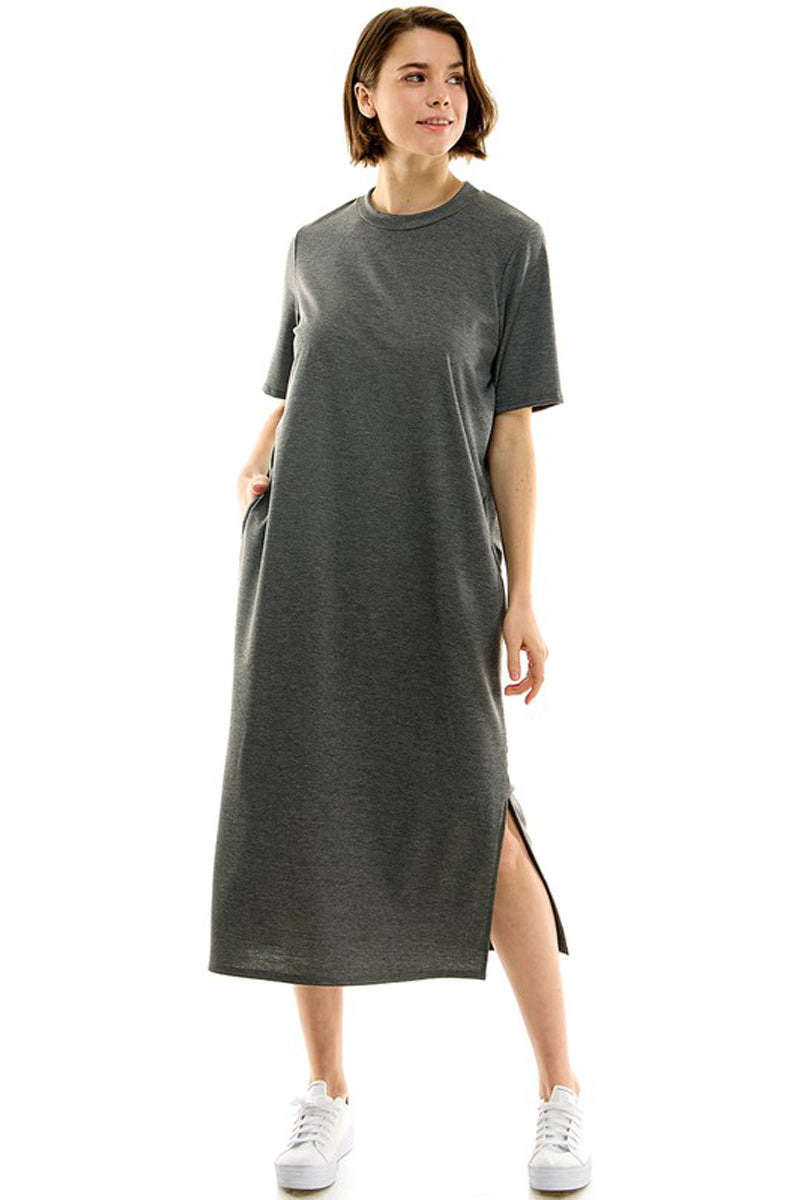 French Terry T-Shirt Dress with Slits