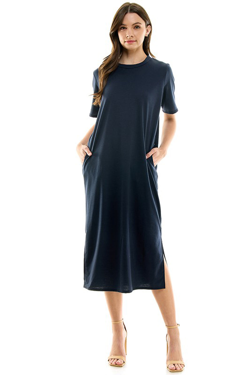 French Terry T-Shirt Dress with Slits