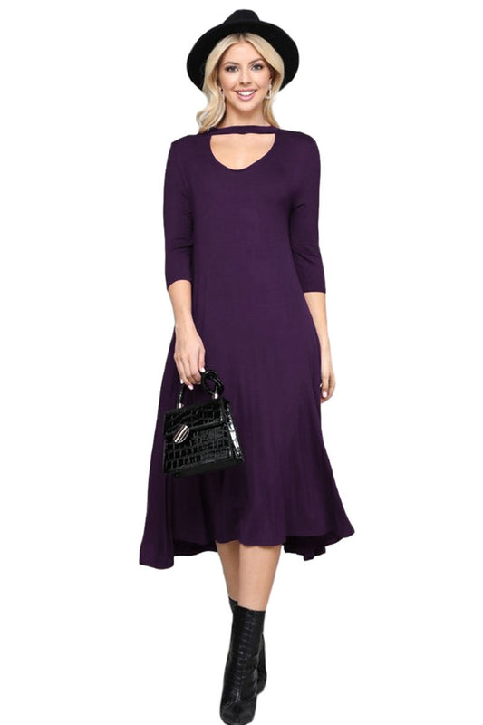 Keyhole Mock Neck Midi Dress