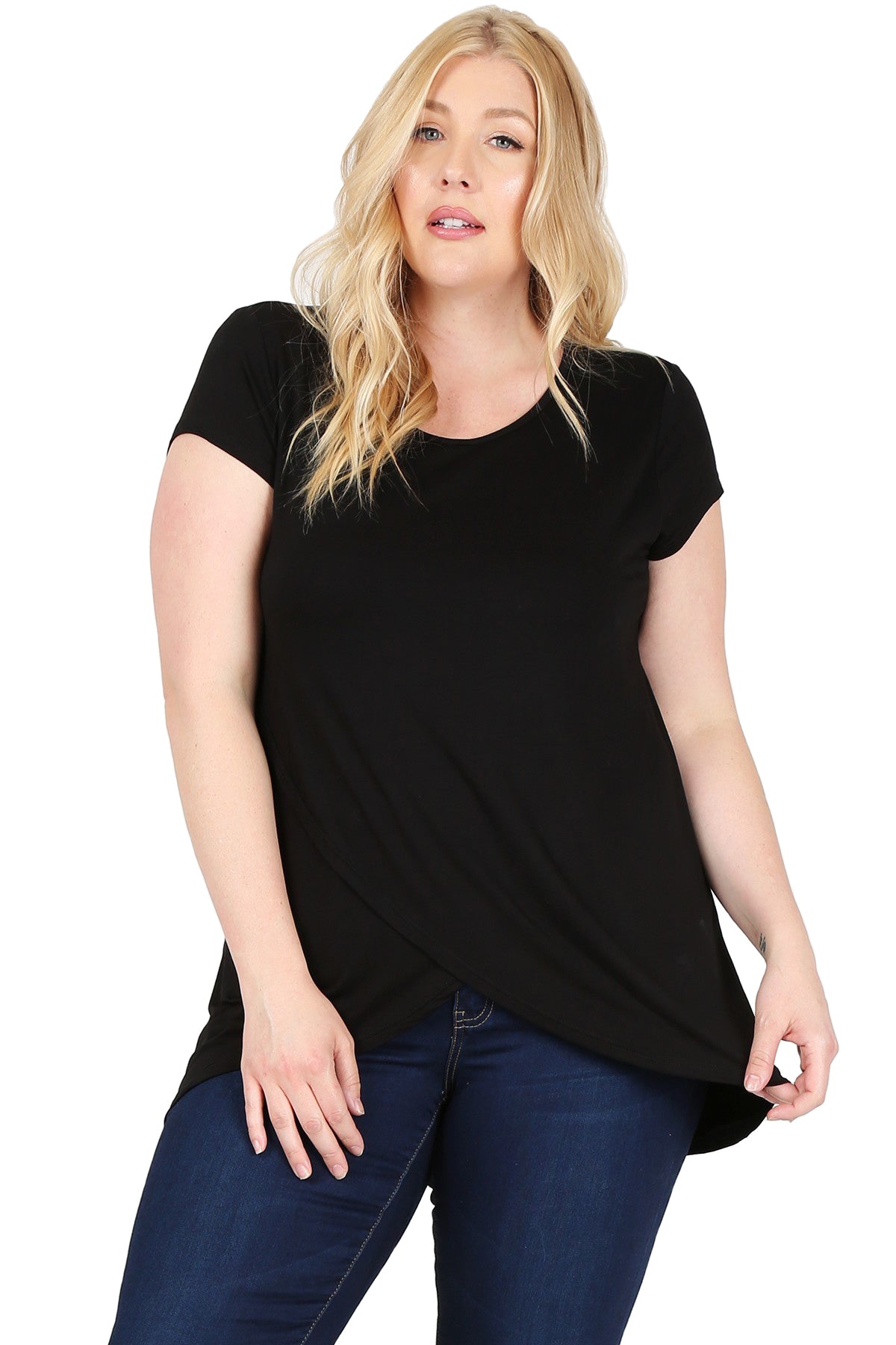 Short Sleeve Tulip Hem Top Plus Size