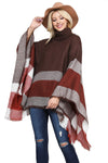 Turtleneck Fringed Hem Poncho One Size