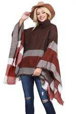 Turtleneck Fringed Hem Poncho One Size
