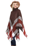Turtleneck Fringed Hem Poncho One Size