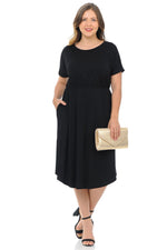 Midi Dress with Pockets and Elastic Waist Plus Size