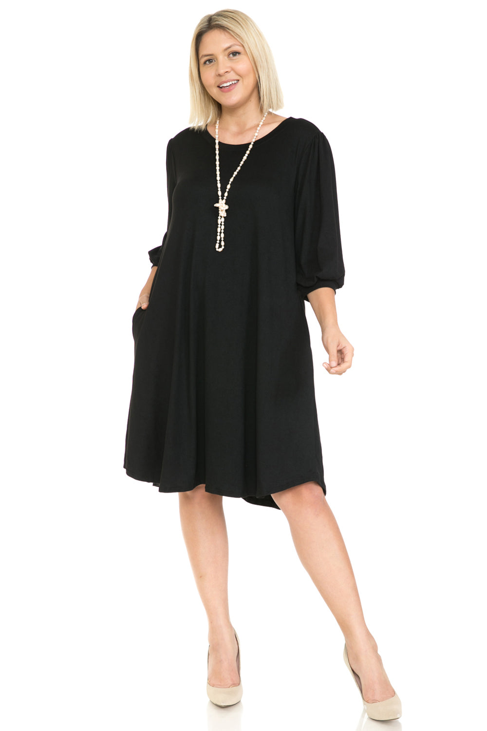 Balloon Sleeve Midi Dress Plus Size