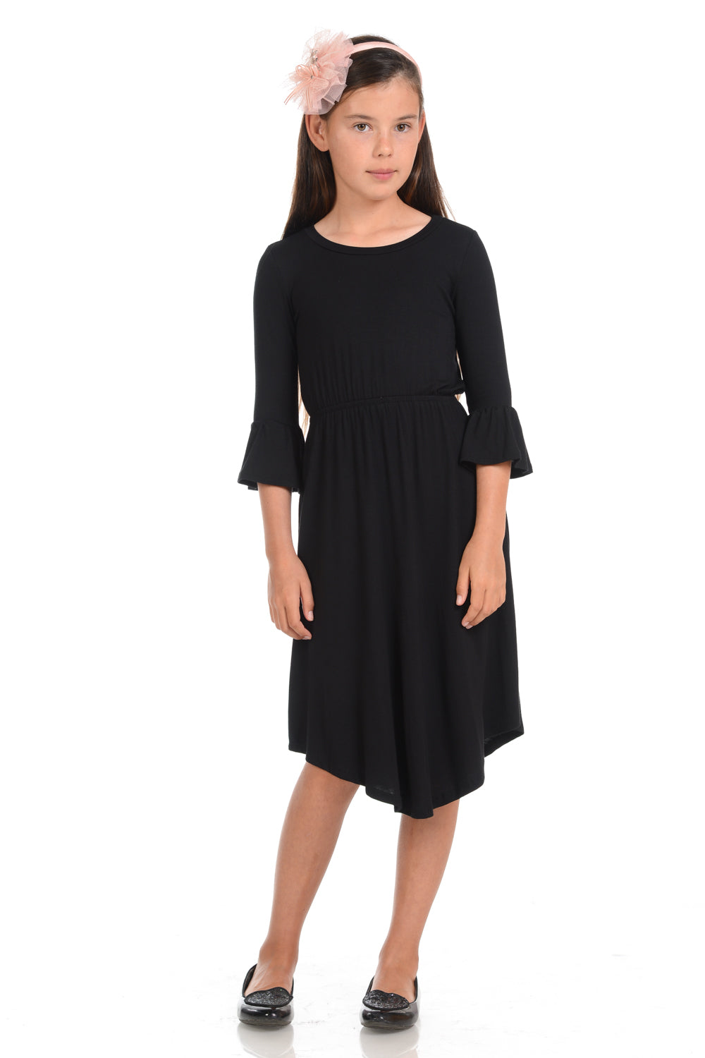 Fit and Flare Midi Dress with Bell Sleeve