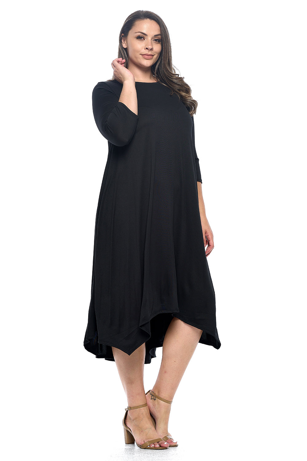 Asymmetric Hem Midi Dress Plus Size