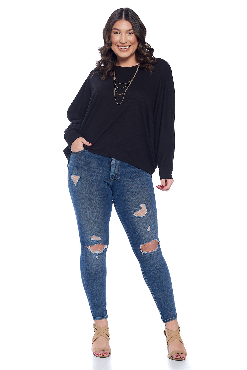 Waffle Dolman Sleeve Top Plus Size