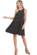 Sleeveless Swing Dress with Pockets Prints and Stripes