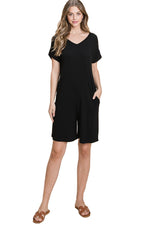 Short Sleeve Romper with Pockets Solid