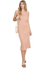 Sleeveless Rib Knit Dress with Patched Pocket